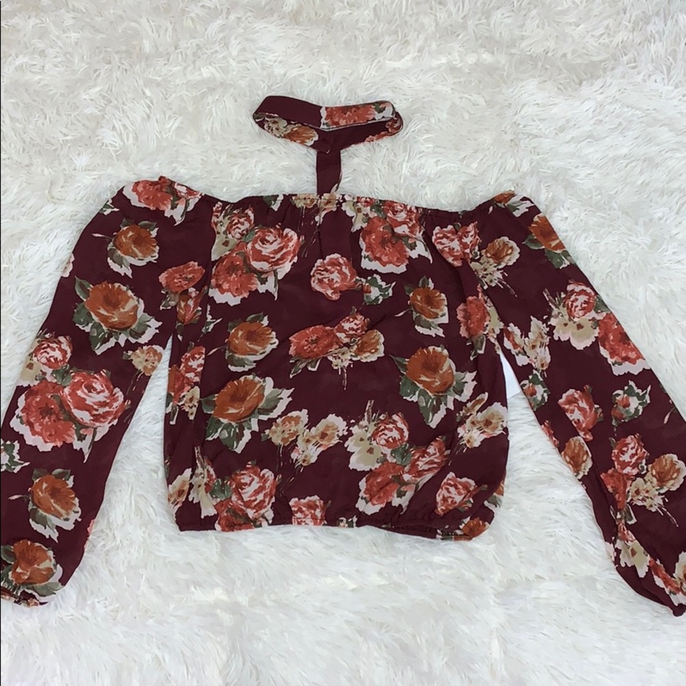 Burgundy floral strapless top